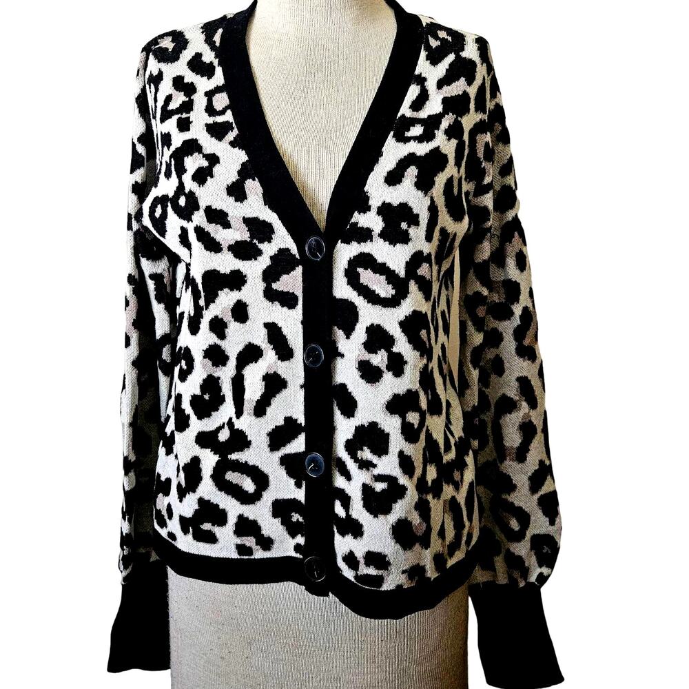 Vince Camuto Leopard Print Cardigan Sweater Size XS